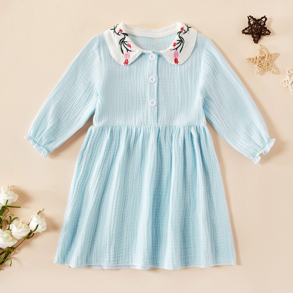 Toddler Girl Pretty Floral Embroidery Doll Collar Dress — BestDressBuy